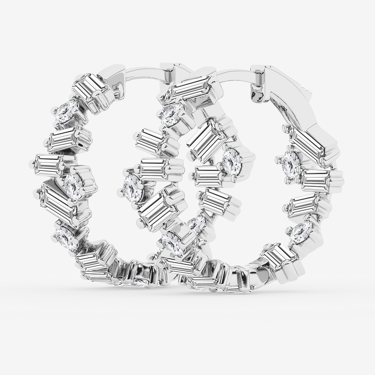 Additional Image 1 for  4 ctw Baguette and Round Lab Grown Diamond Hoop Earrings